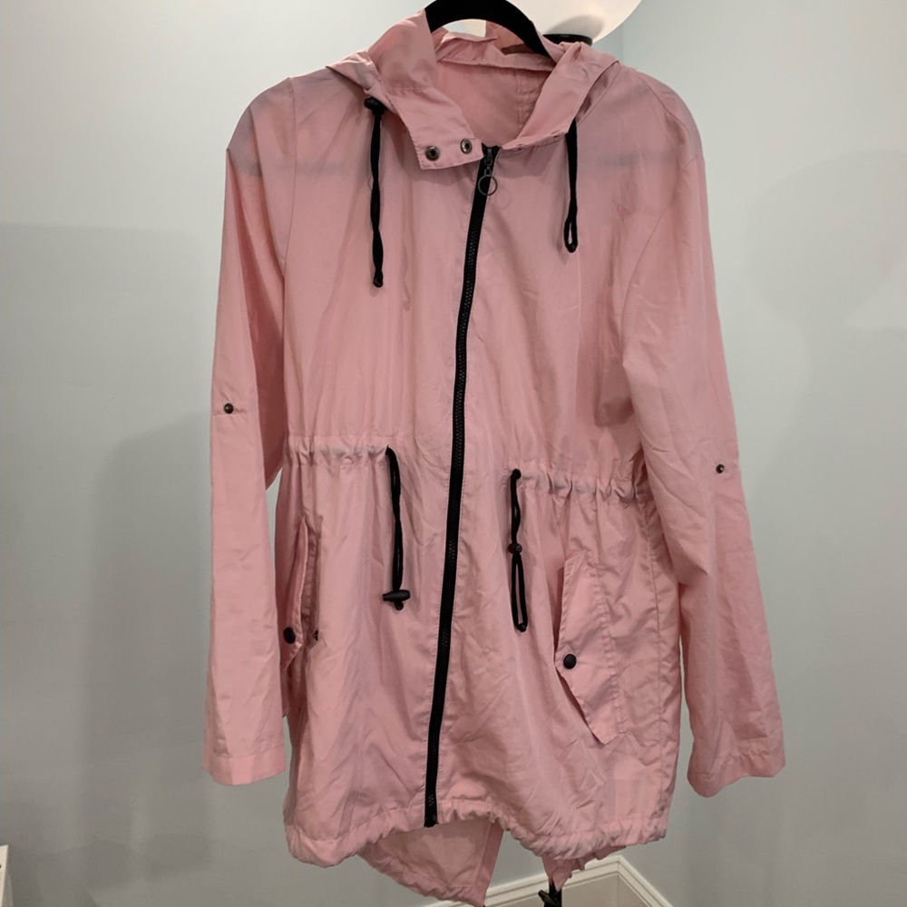 Pink Hooded Jacket with Black Accents